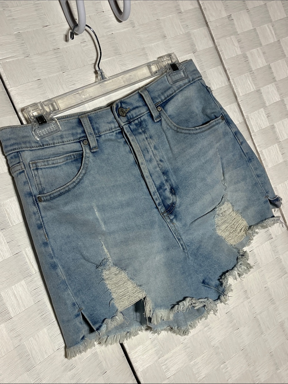 Celebrity Pink Light Blue Distressed Denim Cutoff Shorts